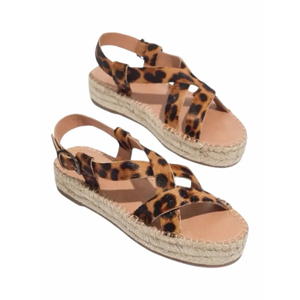 Madewell Malia Espadrille Platform Sandals Leopard Calf Hair Size 7.5